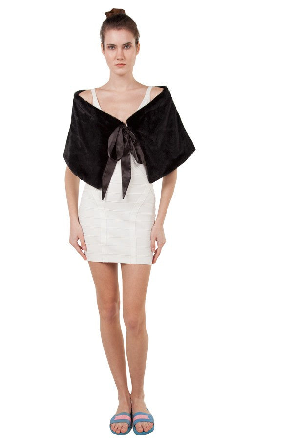 Faux Fur Tie Stole Black - Cavorte