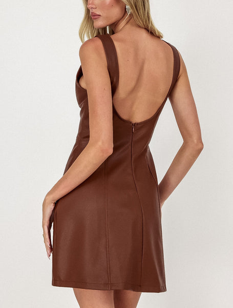 Faux Leather Dress Tan | Cavorte Faux Leather Dress Tan | Cavorte