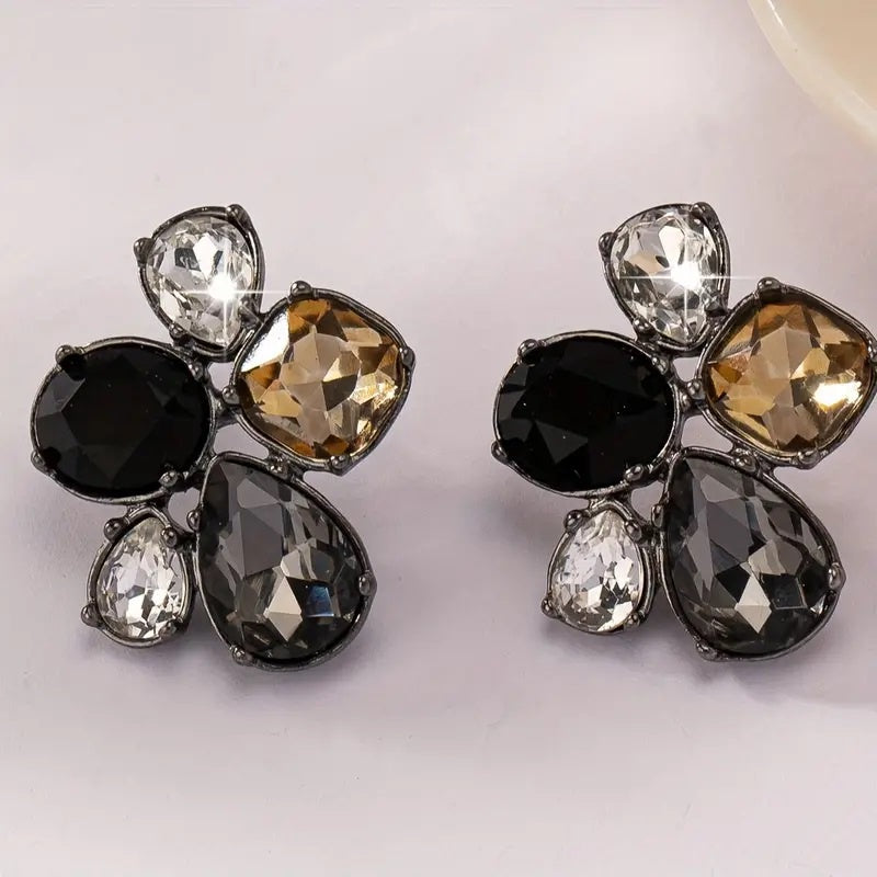 Gemstone Earrings Multi Black - Cavorte