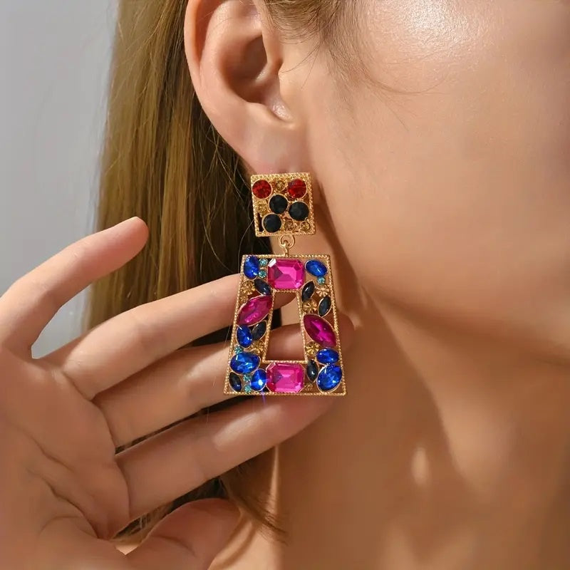 Gemstone Drop Earrings Blu-Pink - Cavorte