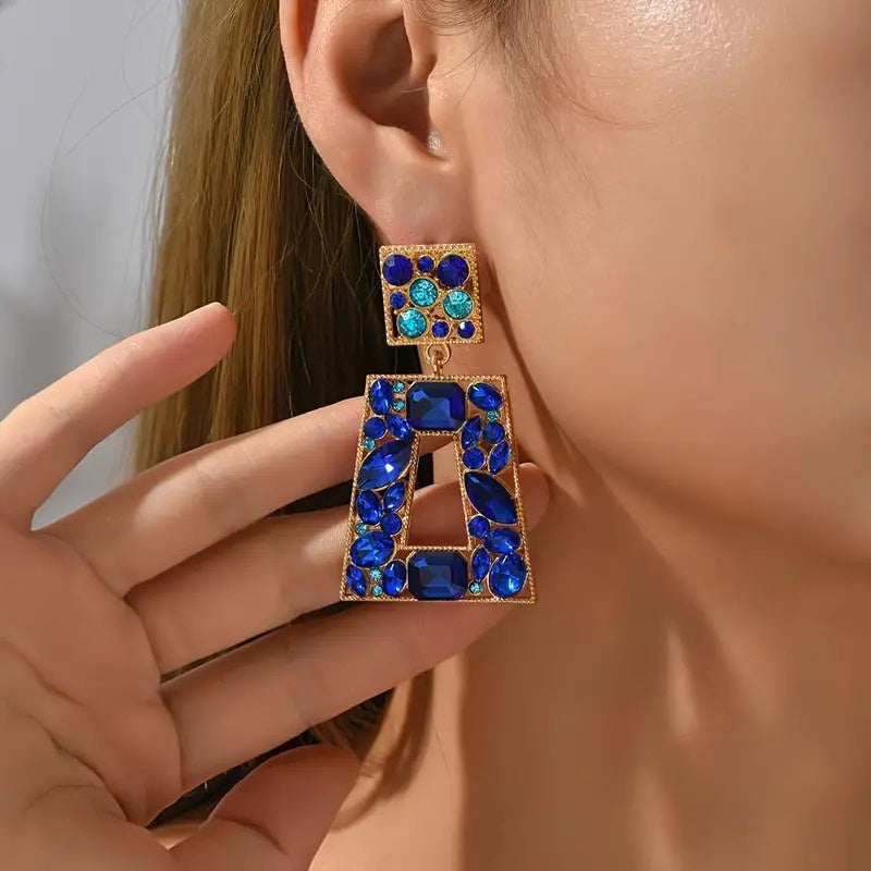 Gemstone Drop Earrings Blue - Cavorte