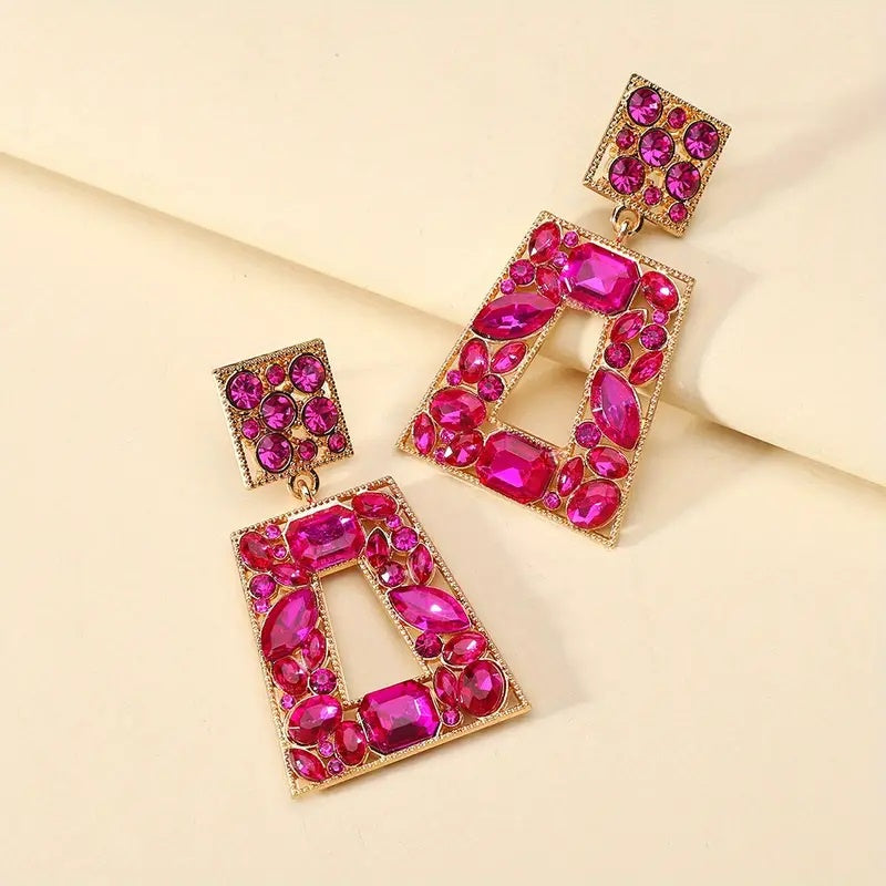 Gemstone Drop Earrings Pink - Cavorte