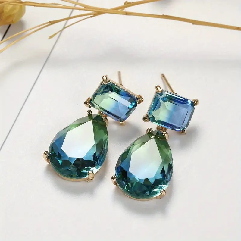 Gemstone Short Drop Earrings Blue - Cavorte