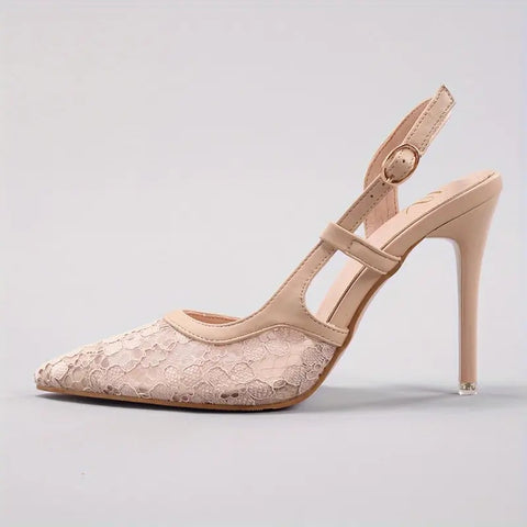 Embossed Lace Stiletto Nude - Cavorte