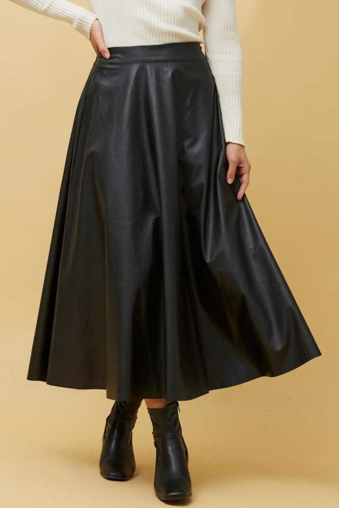 Faux Leather Midi Skirt Black - Cavorte