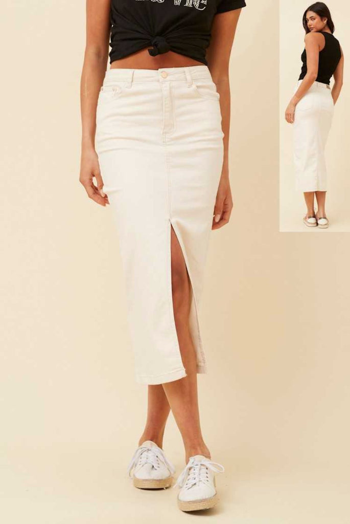 Isla Denim Midi Skirt Ivory - Cavorte