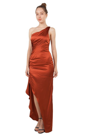 Martina Satin Dress Rust