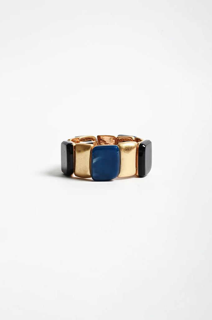 Resin Metal Panel Stretch Bracelet Blue