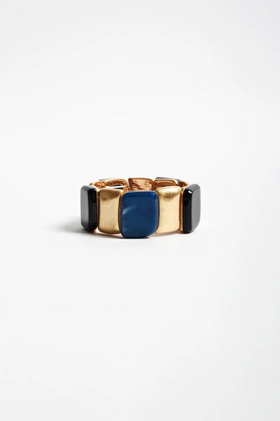 Resin Metal Panel Stretch Bracelet Blue