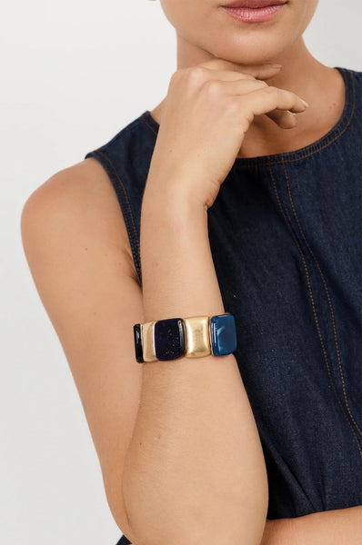Resin Metal Panel Stretch Bracelet Blue