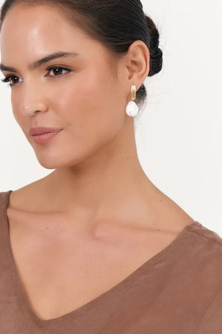 Textured Metal Top Pearl Drop Earrings