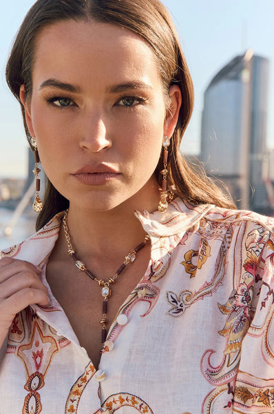 Mixed Materials Y Drop Necklace