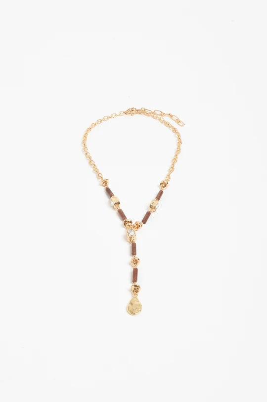 Mixed Materials Y Drop Necklace