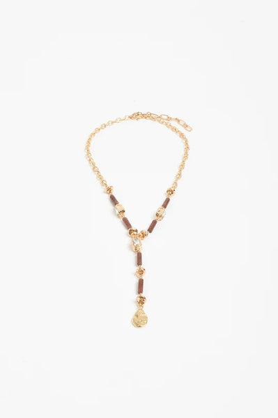 Mixed Materials Y Drop Necklace