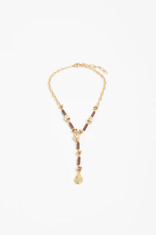 Mixed Materials Y Drop Necklace
