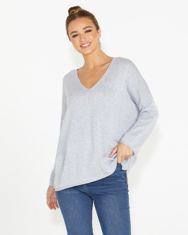 Ellen Reversable Knit Grey Marle