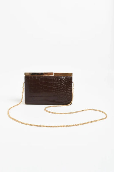 Croc Textured Clutch Chocolate