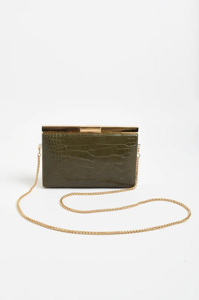 Croc Textured Clutch Khaki