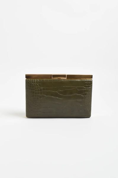 Croc Textured Clutch Khaki