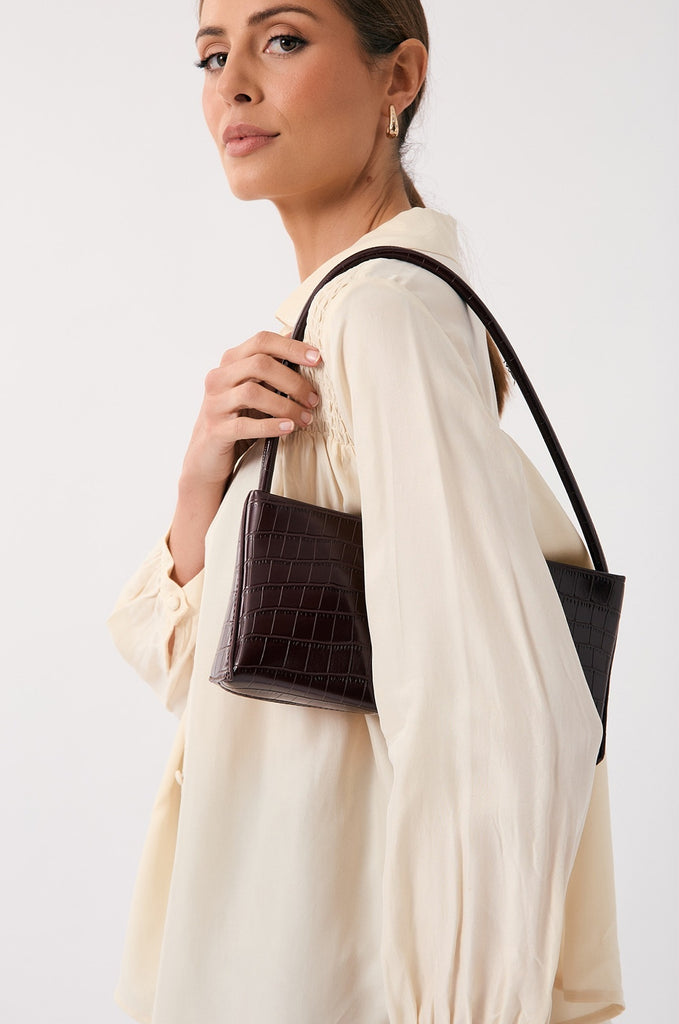 Croc Textured Handbag Burgundy