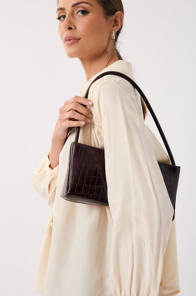 Croc Textured Handbag Burgundy
