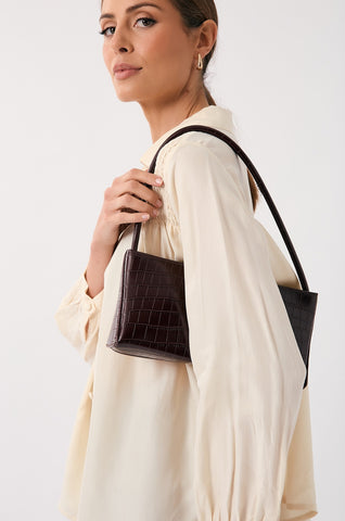 Croc Textured Handbag Burgundy
