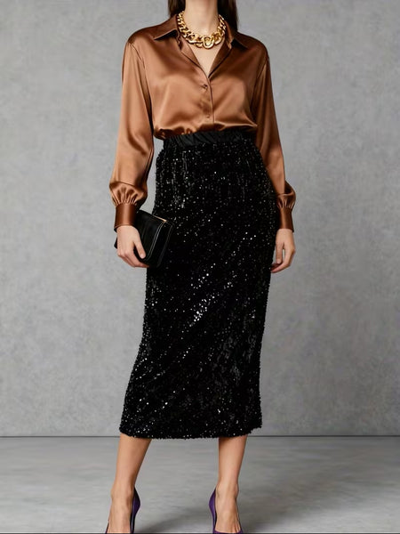 Alannah Sequin Skirt Black