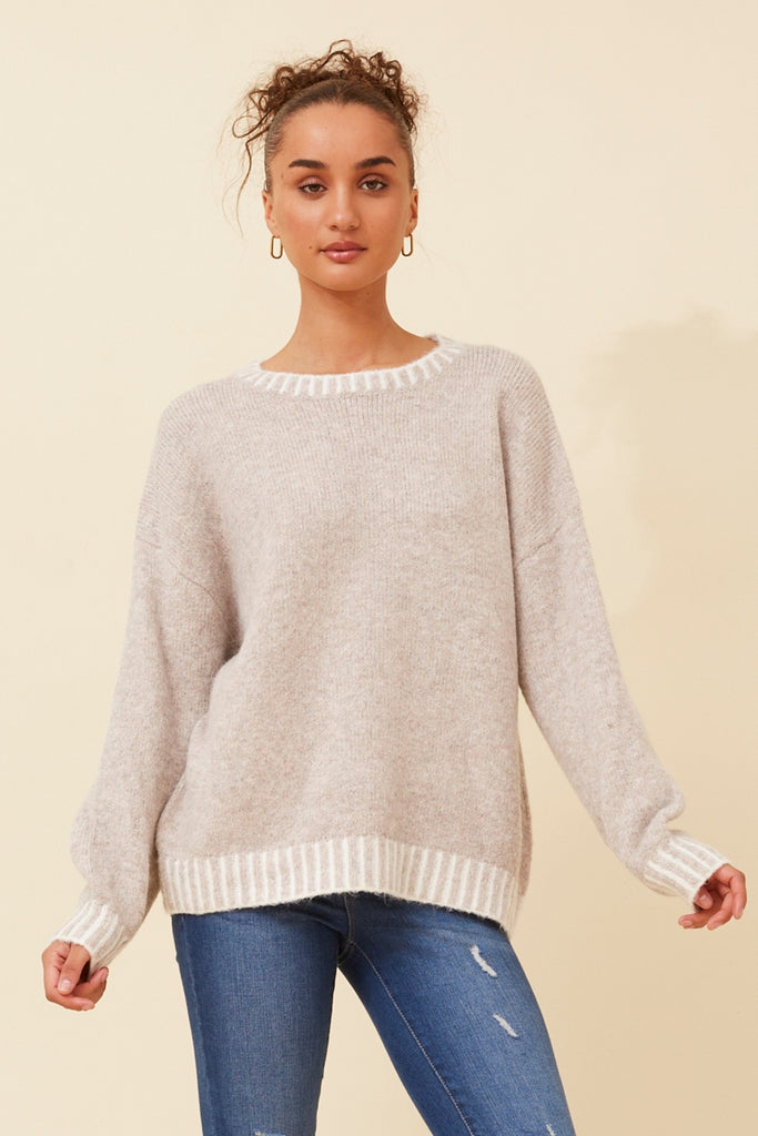 Blanket Stitch Sweater Oatmeal