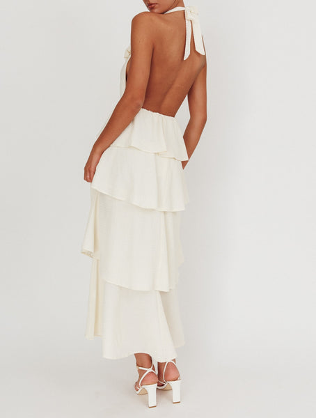 Isla Backless Halter Dress Cream - Cavorte 