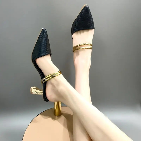 Gold Strap Heel Black - Cavorte 
