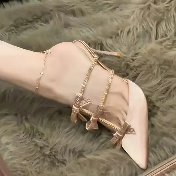 Diamante Bow Heels Nude - Cavorte 