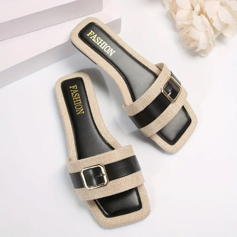 Olivia Buckle Slides Black