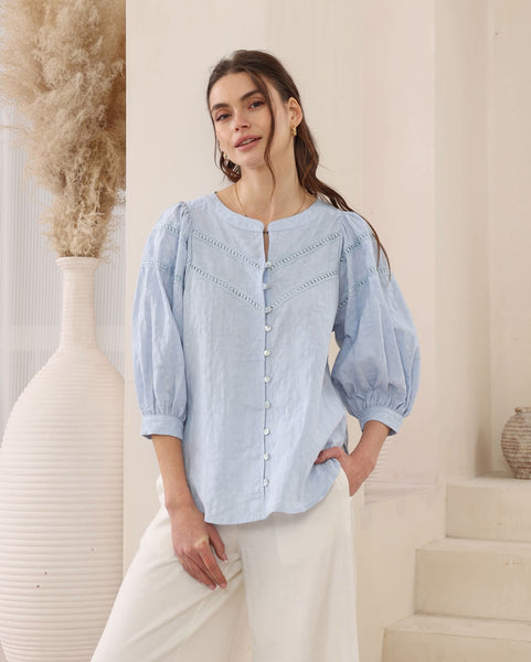 Sloane Jacquard Blouse Blue - Cavorte 