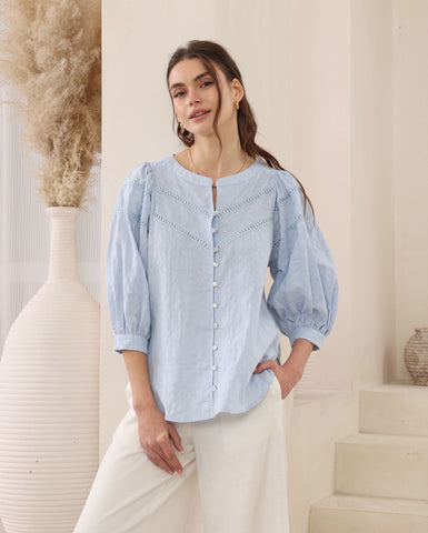 Sloane Jacquard Blouse Blue - Cavorte 