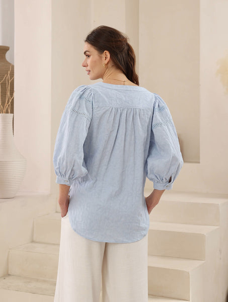 Sloane Jacquard Blouse Blue - Cavorte 