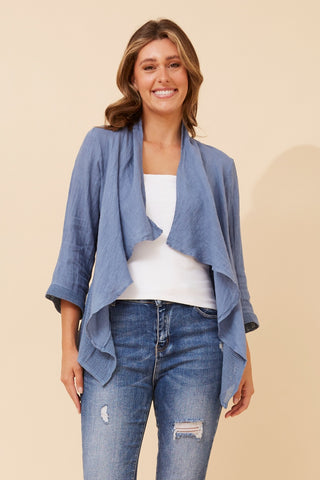 Italian Linen Waterfall Jacket Blue