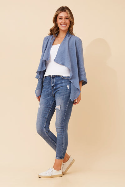 Italian Linen Waterfall Jacket Blue