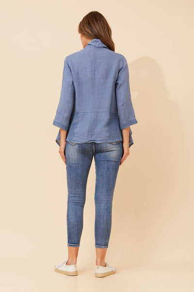 Italian Linen Waterfall Jacket Blue