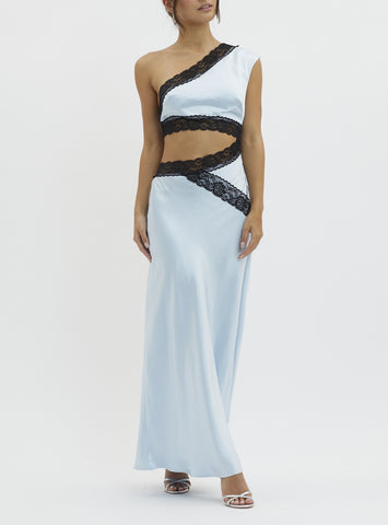 Sky Cut Out Lace Trim Dress Blue - Cavorte 