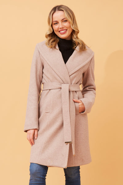 Wrap Shawl Collar Coat Latte