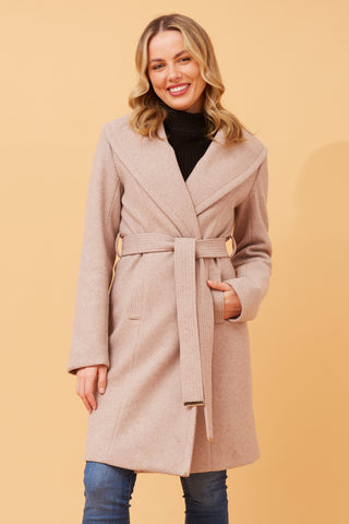 Wrap Shawl Collar Coat Latte
