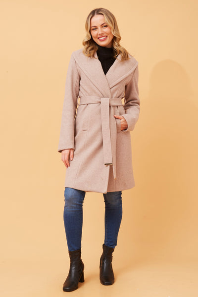 Wrap Shawl Collar Coat Latte