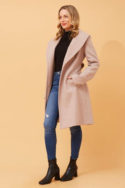 Wrap Shawl Collar Coat Latte