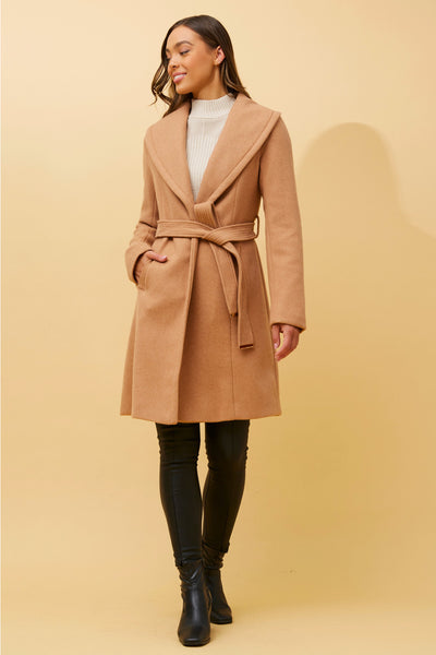 Wrap Shawl Collar Coat Camel