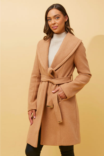 Wrap Shawl Collar Coat Camel