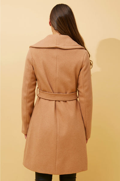 Wrap Shawl Collar Coat Camel