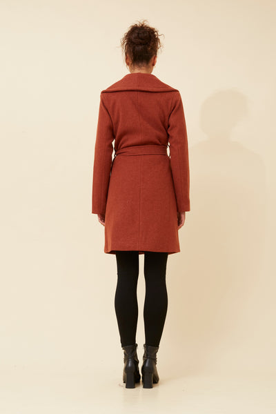 Wrap Shawl Collar Coat Rust