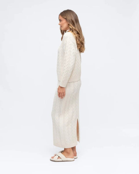 Cable Knit Midi Skirt Cream