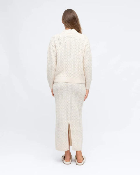 Cable Knit Midi Skirt Cream