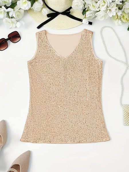 Sequin V Neck Lined Top